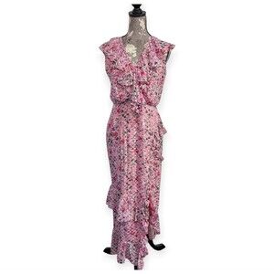 Saloni Pink Ruffle Midi Dress